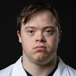 portrait of down syndrome dr disrespect sharp focus, 4 k editorial photograph, soft lighting, black background