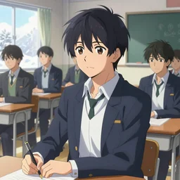 boy's love anime modern high school classroom in winter clear day, expert high detail concept art, perfect proportions fine - face, vivid colors, photorealistic shaded lighting poster ilya kuvshinov, katsuhiro, jeremy lipkin and michael germash, makoto shinkai, wlop loish and clamp style, trending on art station, best selling artist