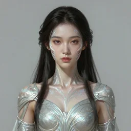 a photorealistic portrait of a beautiful young female alien, clothed in ethereal armor, olive skin, long dark hair, beautiful bone structure, symmetrical facial features, intricate, elegant, digital painting, concept art, smooth, sharp focus, finely detailed, illustration, from Valerian and the City of a Thousand Planets, by Ruan Jia and Mandy Jurgens and Artgerm and William-Adolphe Bouguerea
