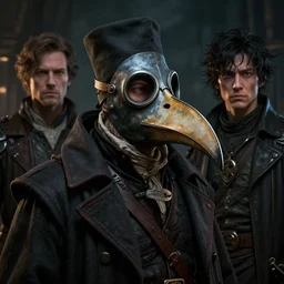 A fancy portrait of a plague doctor wearing a beak mask by Greg Rutkowski, Dan Mumford, Christophe Vacher, Sung Choi, Bloodborne, 8k photorealistic, volumetric lighting, HD, high details, dramatic, dark atmosphere, trending on artstation