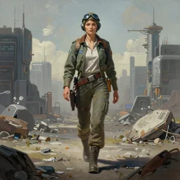 brutalist painting of a female landmate pilot walking across a cyberpunk wasteland, symmetrical face details, League of Legends Character Splash Art,  Very highly detailed, 8K, octane, Digital painting, concept art, illustration, rule of thirds, sharp focus, centered, Zdzisław Beksiński