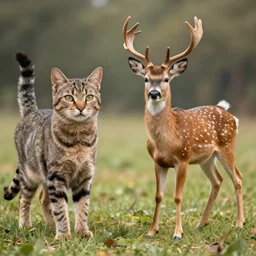a cross hybrid between cat and deer , realsitic