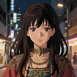 a beautiful girl with long dark hair, city background, intricate, highly detailed, digital painting, artstation, official media, anime key visual, concept art, rich vivid colors, ambient lighting, sharp focus, illustration, art by Artgerm, Makoto Shinkai, Ilya Kuvshinov, Lois Van Baarle, and Rossdraws