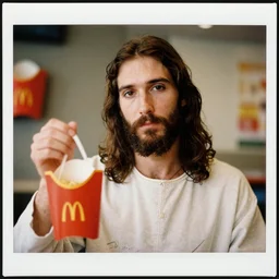 still of jesus christ in mcdonalds, canon eos c 3 0 0, ƒ 1. 8, 3 5 mm, 8 k, medium - format print,