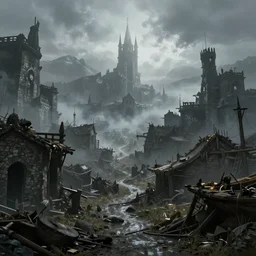 fleabottom, slums, Game of Thrones, foggy atmosphere, volumetric lighting, fantasy artwork, very beautiful scenery, very realistic painting effect, hd, hdr, cinematic 4k wallpaper, 8k, ultra detailed, high resolution, artstation