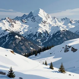 detailed cartoon vector art background of a snowy mountain landscape