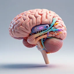 3 d model of a human brain, tendrils, neural implant, unreal engine, photorealistic, octane render, colorful
