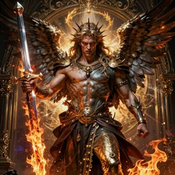 a punk angel rebelling from god wielding a fiery sword, spray paint, high contrast, angry, evil, infused, divine, in a symbolic and meaningful style, insanely detailed and intricate, hypermaximalist, elegant, ornate, hyper realistic, super detailed