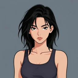 character portrait of a cool latina girl with messy black hair, 2 8 7 hairstyle, wearing a tanktop, lesbian, highly detailed, colored, stylized, medium shot, vector line art, clean cel shaded vector art, by ross tron, lois van baarle, artgerm, helen huang, makoto shinkai, ilya kuvshinov, rossdraws