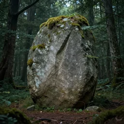 an old megalithic artifact overtaken by nature, deep in the forest, eerie atmosphere, by rembrandt and max hay, intricate, detailed, photorealistic imagery, artstation
