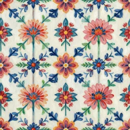 seamless traditional, whimsical polish kashubian floral folk decoration pattern, 2 d illustration, oil painting
