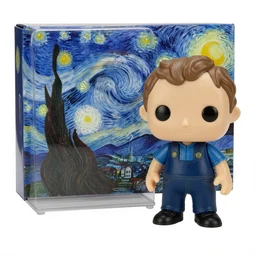 vincent van gogh standing next to his painting starry night, stop motion vinyl action figure, plastic, toy, butcher billy style