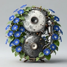 a beautiful intricate fine art RPG portrait photo of a  mechanical industrial steampunk cybernetic yin yang symbol, overgrown with morning glory flowers, montsera leaves by artgerm and beeple, golden ratio composition,  studio lighting, 50mm lens, very detailed, bionic, cybernetic scifi, deep depth of field, artstation, 8K, highly coherent