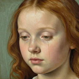 Close up of a young girl’s face, Innocence , Paper-Marbling, Hydrodipped, Oil Paint, Dripping Paint, by Hieronymus Bosch