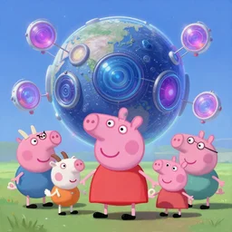 a painting of very well dressed goats, medieval peppa pig, cyberpunk art by android jones and mike beeple winkelmann, eye - candy, the universe is a spheroid region 7 0 5 meters in diameter, dream palace, cute animals and magic portals, cinematic, highly detailed, blender 3 d, trending on cgsociety, 3 d render, rendered in octane