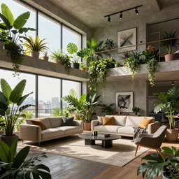 photo environment, very cool penthouse apartment interior lots of plants : 8 k rtx hdr volume light concept studio matte painting environment digital illustration style, artstation artur tarnowski, mihai muscan, marcin tomalak, marta leydy, marcin stepien, charlotte hughes, zuzanna dabrowa