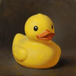portrait of a yellow rubber duck by caspar david friedrich, oil on canvas.