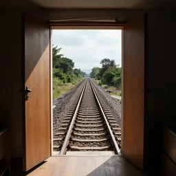 railway tracks going into an open wardrobe