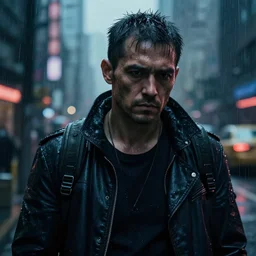 screenshot from the liveaction cyberpunk detective show. on the streets. moody. close grizzled portrait. thick rain. masterpiece masterwork, magnum opus, monumental achievement, classic gem, showpiece. octane render. nvidia amd graphics demo. lighting. trending. artstation pixiv cgsociety behance. 4 k. teaser. beyond style stylish polished slick nifty smooth sharp spectacle spectacular fantastic staggering stunning flashy.