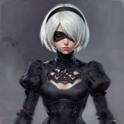 Female Walter White as 2B Nier Automata, painted by bob ross, trending in artstation, artstationHD, artstationHQ