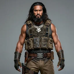 portrait of a man by greg rutkowski, old bounty hanter, samoan features, tall and muscular, epic beard, star wars expanded universe, he is about 4 0 years old, wearing tactical gear.