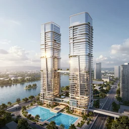 sustainable architecture skyscraper light rail connects the rooms, lagoon and indoor swimming pools, unreal 5, daz, hyperrealistic, octane render cinematic volume inner glowing aura global illumination ray tracing hdr
