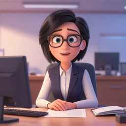 Principal villainess in a office, Pixar movie still, official media, 4K HD, by Bill Presing