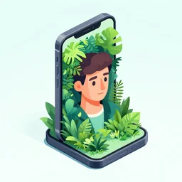 ( ( dither ) ), editorial illustration portrait of an isometric iphone with lush foliage overgrowth, modern art deco, ( ( mads berg ) ), christopher balaskas, victo ngai, rich grainy texture, very detailed, dynamic composition, wide angle, matte, art nouveau, unreal engine, risograph