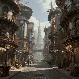 steampunk city streets by albert kiefer, trending on artstation, octane render