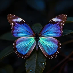 multicolored luminous butterfly at night