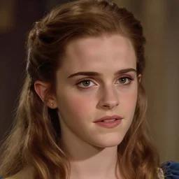 emma watson in the classical disney animation movie the beauty and the beast, detailled face, disney