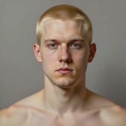 Hank Venture in real life a round face and athletic body and neck, thin, blonde buzzcut, realistic, very realistic, hyperrealistic, highly detailed, very detailed, extremely detailed, detailed, digital art, oil painting, trending on artstation, headshot and bodyshot, detailed face, very detailed face, extremely detailed face, HD Quality, 8k resolution, very very detailed face, real life