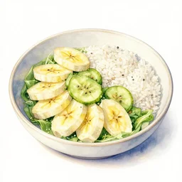 water color of banana, and rice in a salad