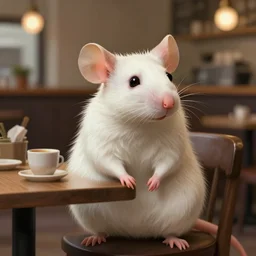 photograph of a female anthropomorphic albino rat fursona hipster sitting in a coffee shop, deep focus, intricate, elegant, highly detailed, digital painting, artstation, concept art, matte, sharp focus, illustration, d & d, fantasy, hearthstone, art by artgerm and greg rutkowski and alphonse mucha
