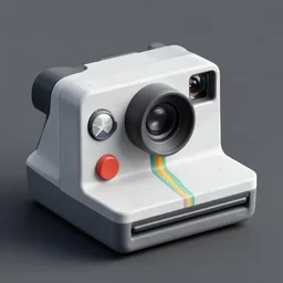 a polaroid camera inspired by captain america, isometric design, made of concrete, 3 d product render