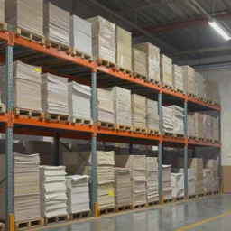 a contemporary painting of a warehouse with huge shelves in _ which stacks of paper are stored, digital art, octane render, unreal engine, high detail, very realistic, by greg rutkowski, by james gurney