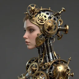 cyborg girl, clockwork, springs, pistons, gears, wind - up parts, steampunk, gabrielle rossetti