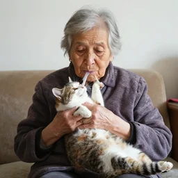 an old woman who has just swallowed a whole cat and is proud of herself for it.
