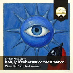 a painting of a blue sun with an eye and a black and red object, a surrealist painting by Szymon Kot, deviantart contest winner, metaphysical painting, oil on canvas, surrealist, picasso,