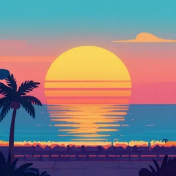 retro wave sunset 8 - bit