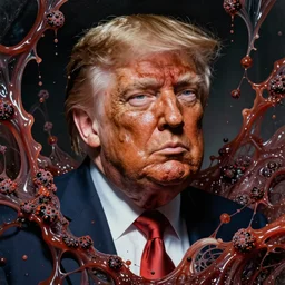 donald trump's disgusting true form bursting from within, gross, slimy, sleazy, pustules, high details, intricate details, by andy warhol