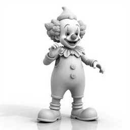 a monochrome clown, 3d model, octane, realistic lighting, dynamic reflections