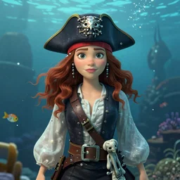 underwater bioshock pirate captain portrait of emma stone, pixar style, by tristan eaton stanley artgerm and tom bagshaw.