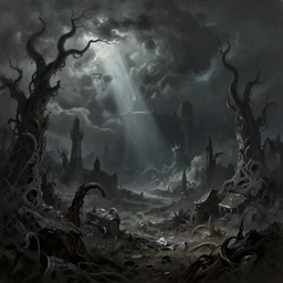 digital painting of a hellish landscape from dante's inferno