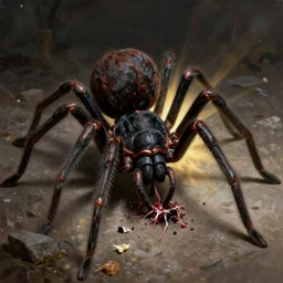a giant black spider eats a human