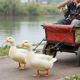 a wagon pulled by ducks, photo, highly detailed, 4k