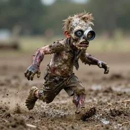 kodak portra 4 0 0, 5 0 mm leica summicron f 1. 2, action photography, long shot, dirty lenses, award winning macro photo of a muddy trump zombie running fast on mud, fast shutter speed, motion blur, tiny gaussian blur, highly detailed, highly intricate, depth of field, national geographic, 4 k