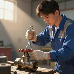 the repairman is using a wrench to repair the valve, smooth, extremely detailed, cinematic lighting, illustration, digital art, crepuscular ray, unreal engine 5