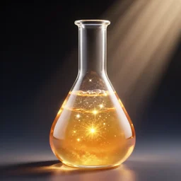 a drink in a glass flask, specular highlights, octane render, ray traced, god rays, glowing liquid, stars inside the liquid, digital art