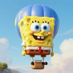 a surreal painting of a hot air balloon made from an inflated SpongeBob SquarePants | unreal engine: .4